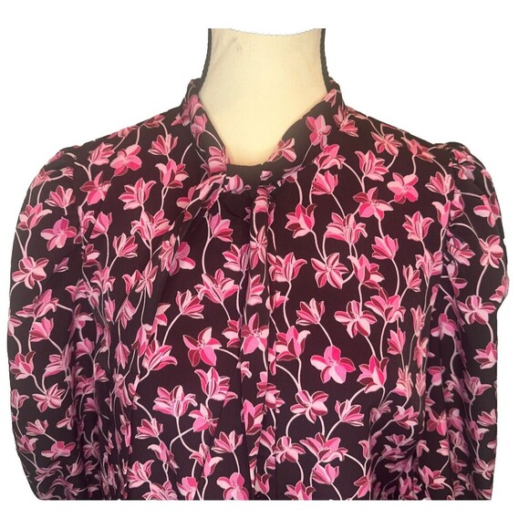 Women's Who What Wear BLACK PINK Floral Puff Long Sleeve Polyester Blouse Sz L - Picture 2 of 10